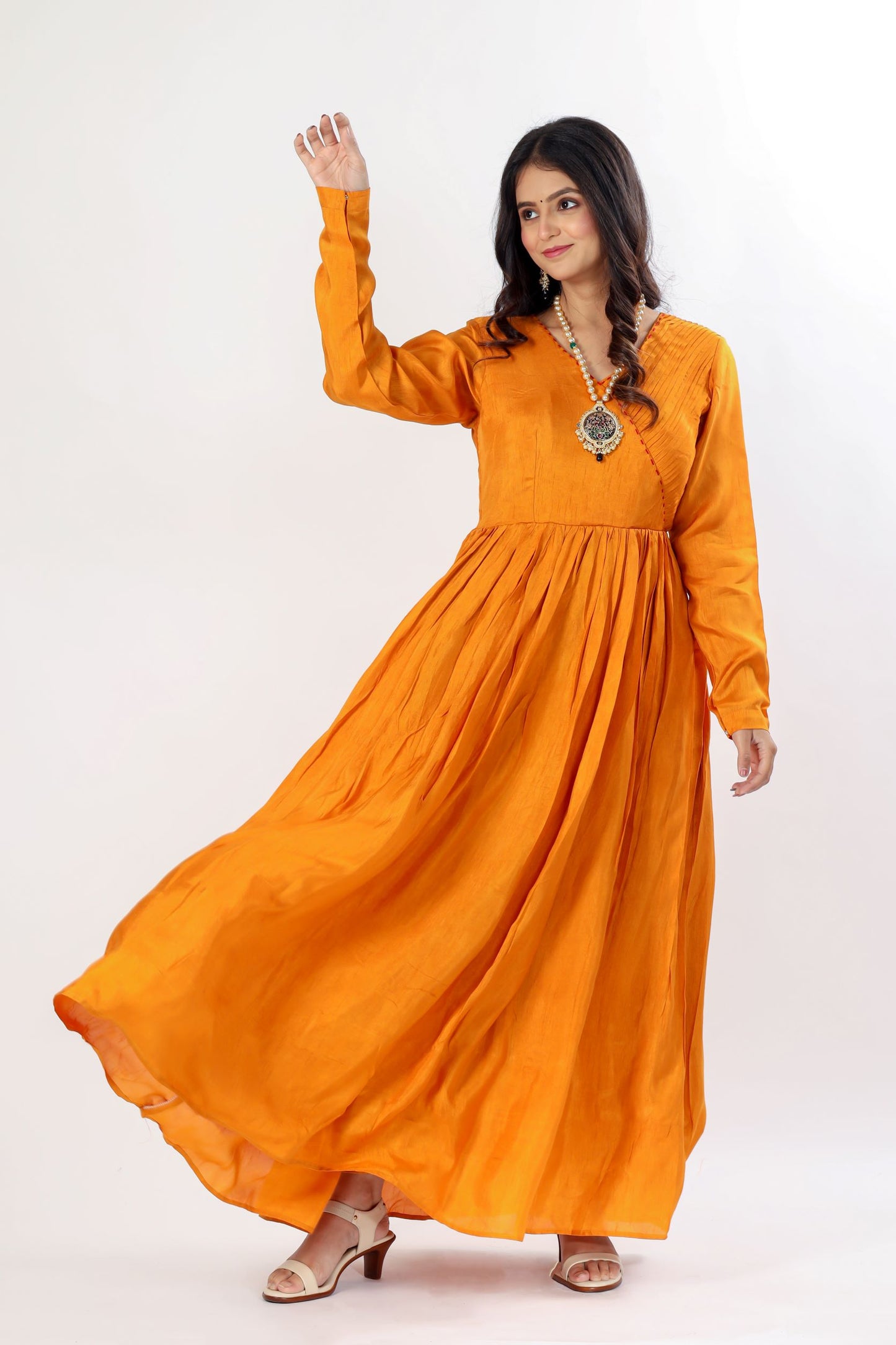 MANITA - Marigold Orange Angrakha Kurta with Pant and contrast dupatta