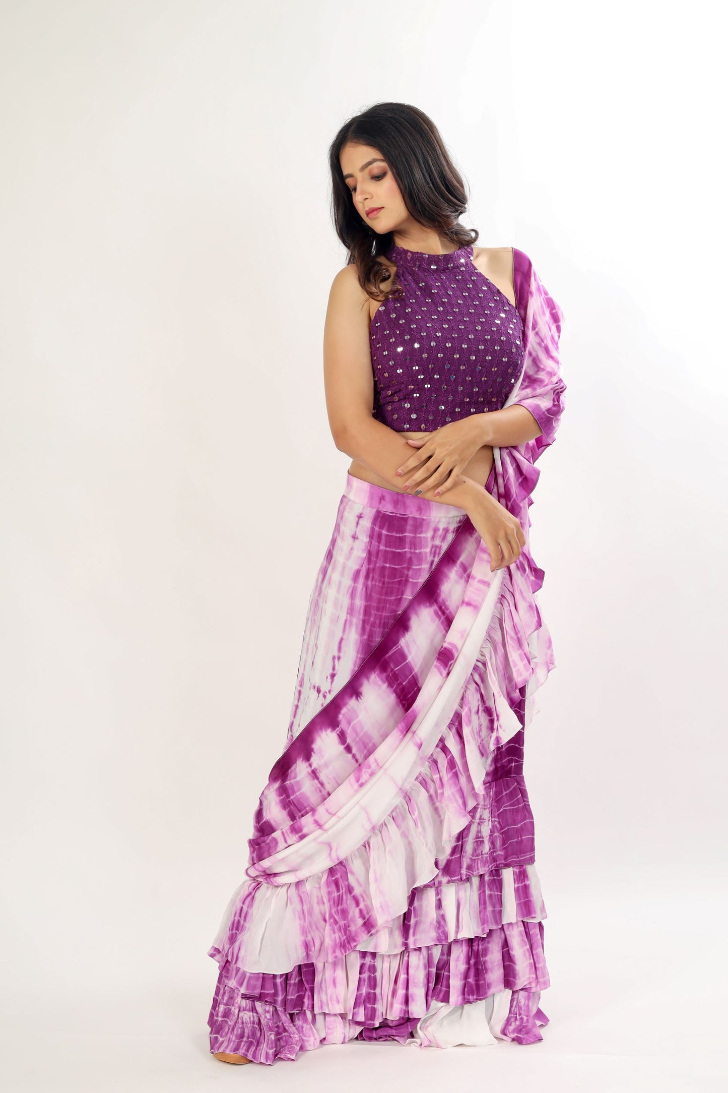 IRAJA - Ruffled Saree with high neck blouse and belt