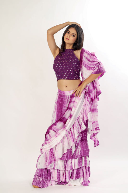 IRAJA - Ruffled Saree with high neck blouse and belt