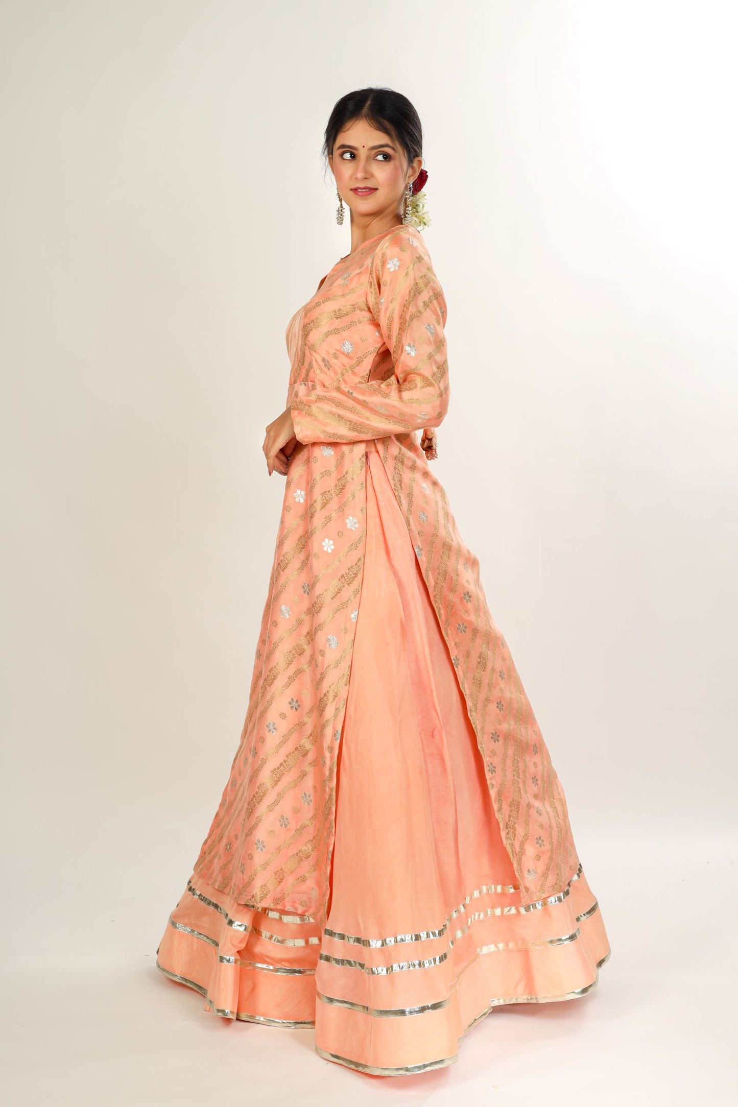 SYRA - Golden Peach Kurta with Gott Patti Skirt and Dupatta