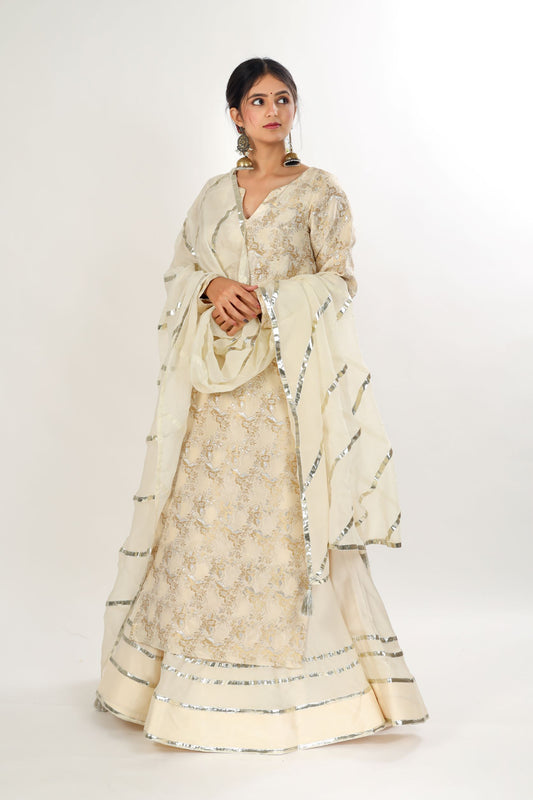 GATHA - Ivory Gold Kurta with Skirt and Gotapatti Dupatta