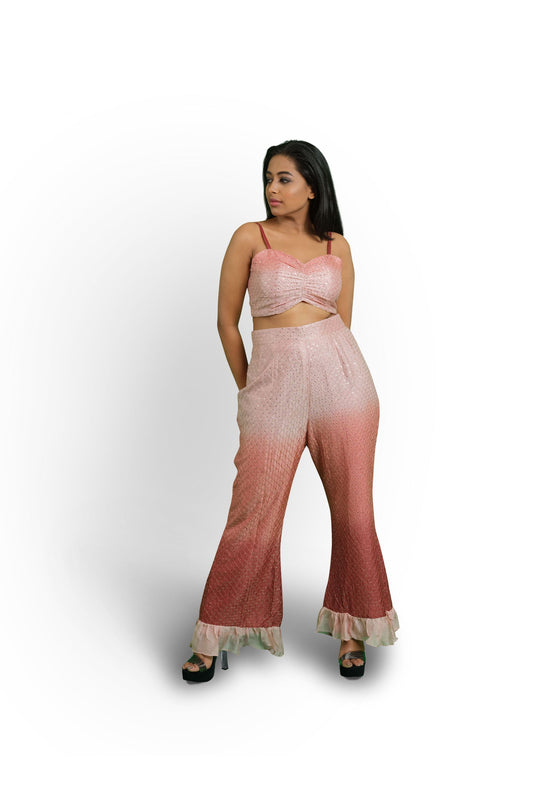 SAAVNI - A bustier top with frilled high waist pants