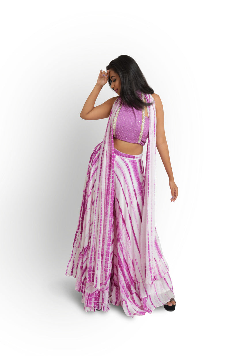 SUMIRE - Ruffled palazzos with high neck blouse and choker dupatta