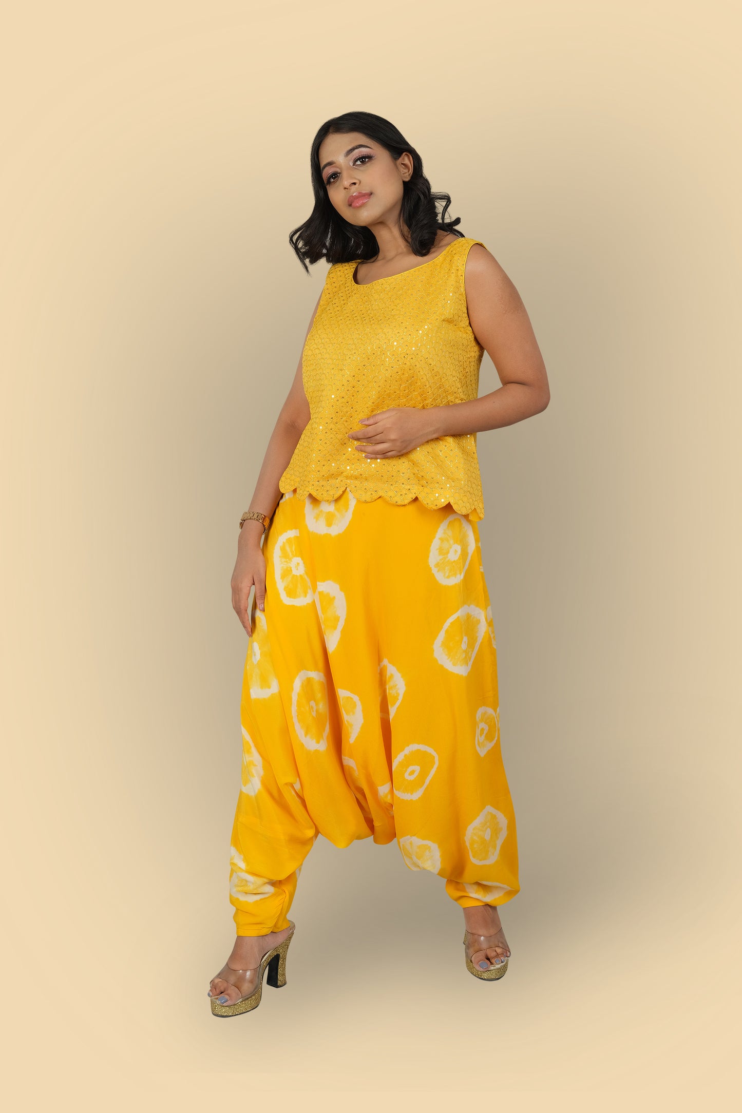 BASANTI - Sequence work Scalloped top with dhoti pants