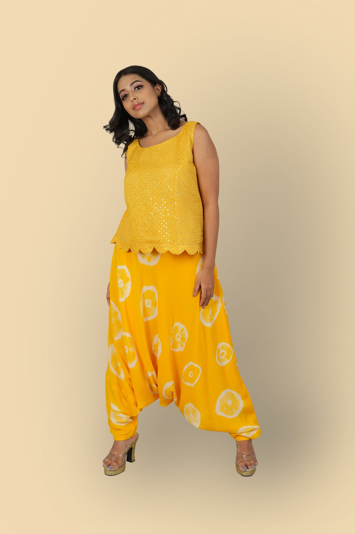 BASANTI - Sequence work Scalloped top with dhoti pants