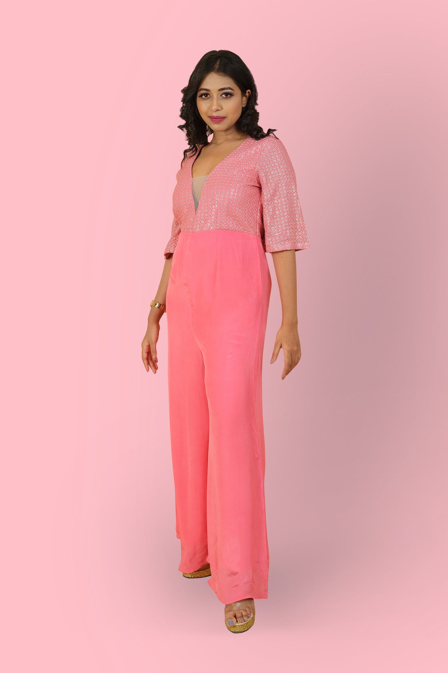 ITI -Zari and resham work Jumpsuit with half sleeves