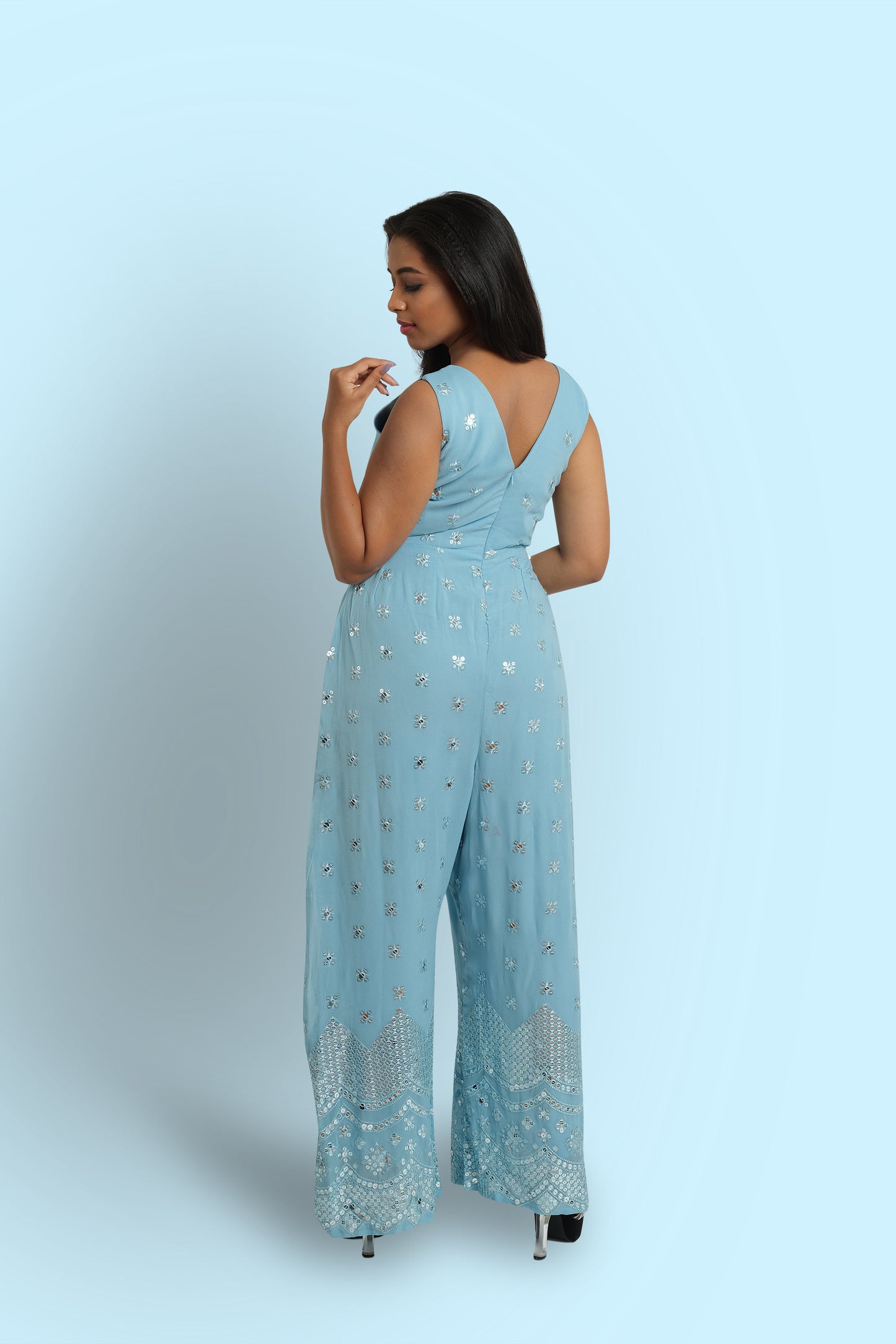 MAINA - Georgette jumpsuit with mirror detailing all over