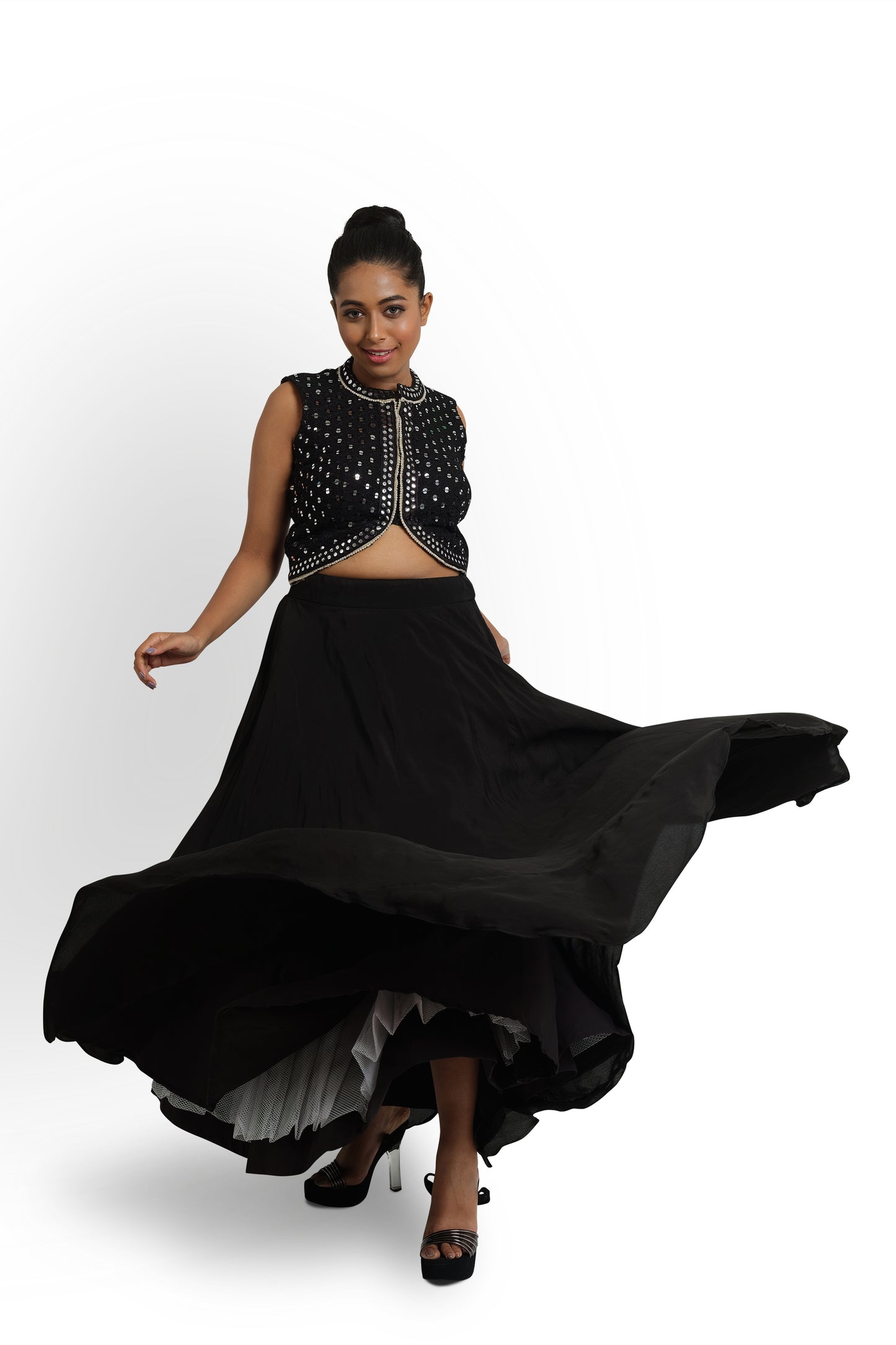 FARISHTA - Flared skirt with mirror work blouse